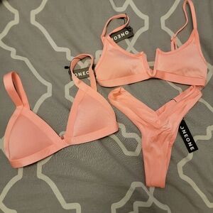 New with Tags ONE ONE Swimwear Bikini Set Peach Medium